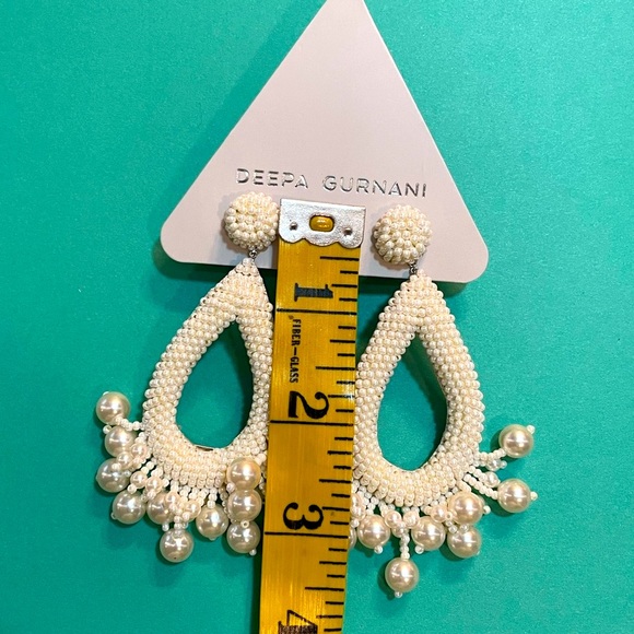 NWT Antropologie Deepa Gurnani Ivory Beaded Hoop Earrings with Pearl Tassels - Picture 3 of 10